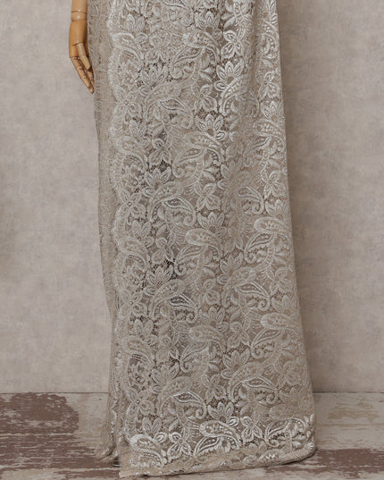 Champagne Beige French Chantilly Lace Saree