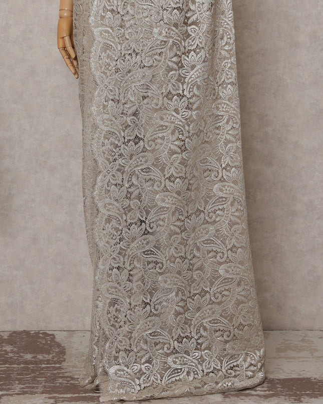 Champagne Beige French Chantilly Lace Saree
