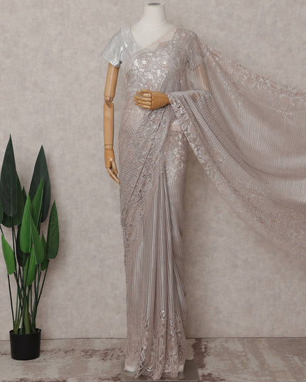 Pewter Grey French Metallic Lace Saree Fabric