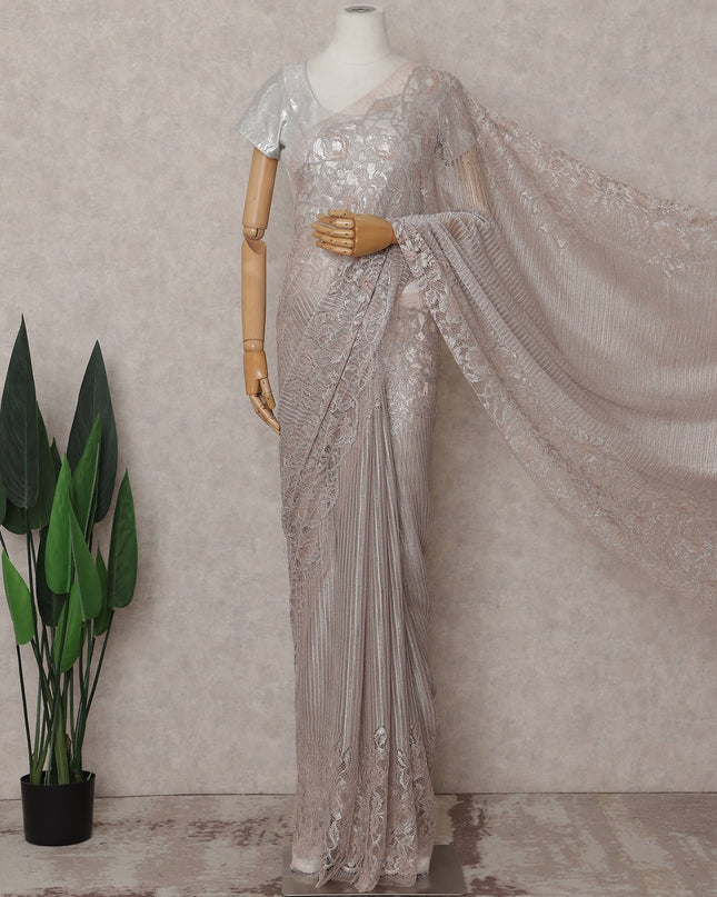 Pewter Grey French Metallic Lace Saree Fabric