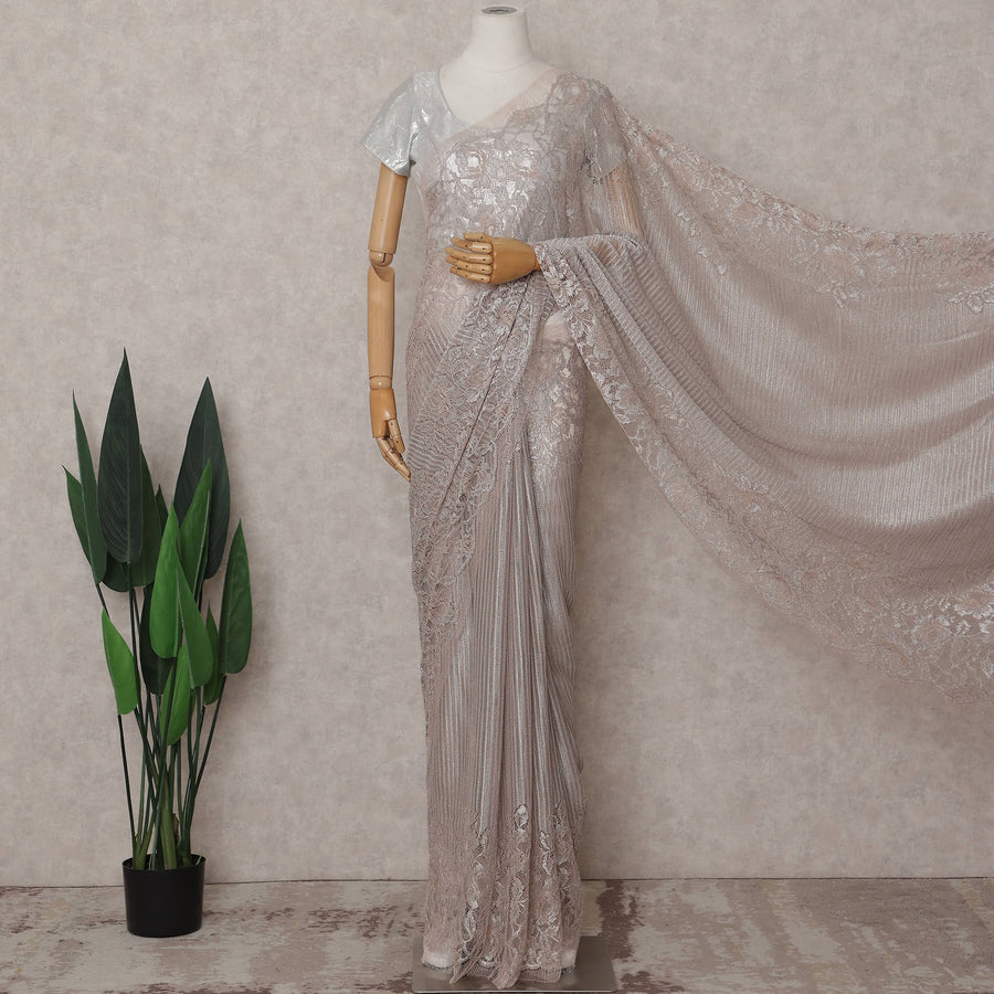 Pewter Grey French Metallic Lace Saree Fabric