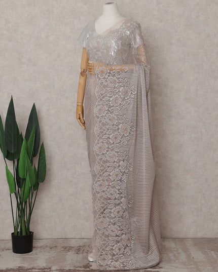 Pewter Grey French Metallic Lace Saree Fabric