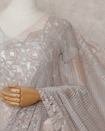 Pewter Grey French Metallic Lace Saree Fabric