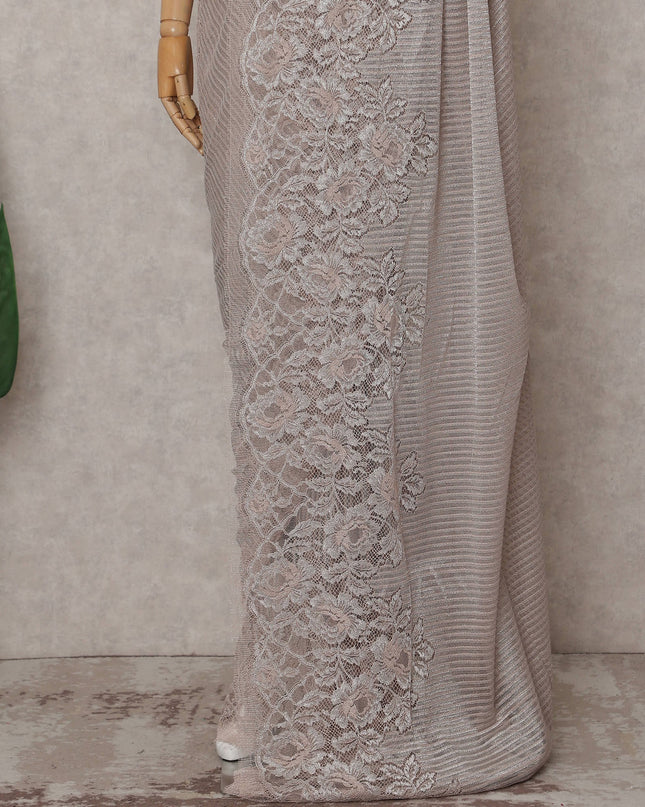 Pewter Grey French Metallic Lace Saree Fabric