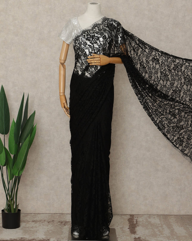 Black French 2-tone Chantilly Lace Saree