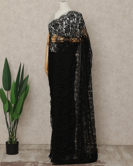 Black French 2-tone Chantilly Lace Saree