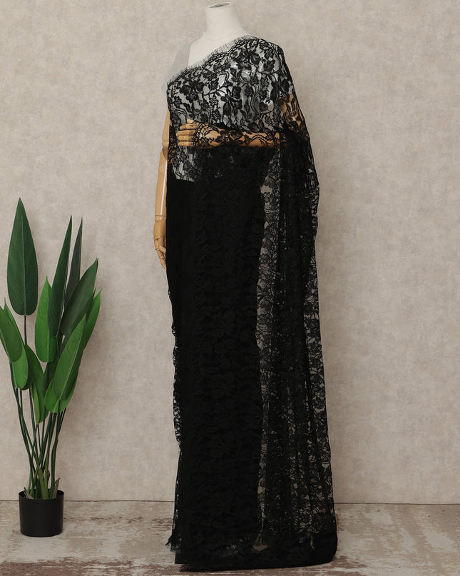 Black French 2-tone Chantilly Lace Saree