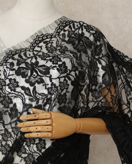 Black French 2-tone Chantilly Lace Saree