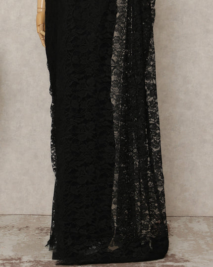 Black French 2-tone Chantilly Lace Saree