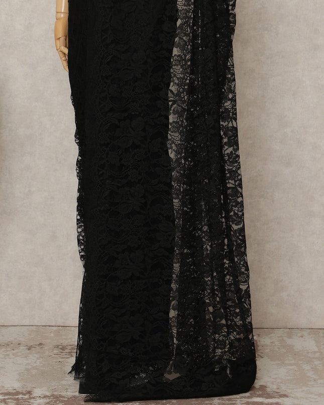 Black French 2-tone Chantilly Lace Saree