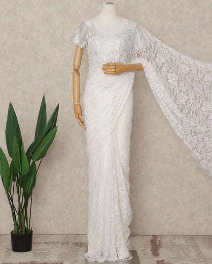 Ivory White French 2-tone Chantilly Lace Saree