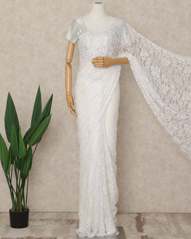 Ivory White French 2-tone Chantilly Lace Saree
