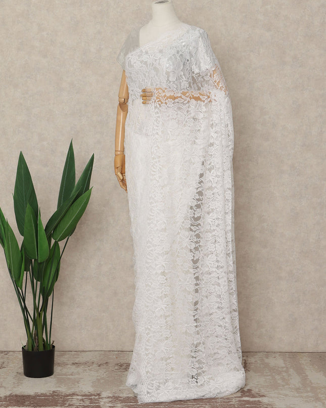 Ivory White French 2-tone Chantilly Lace Saree