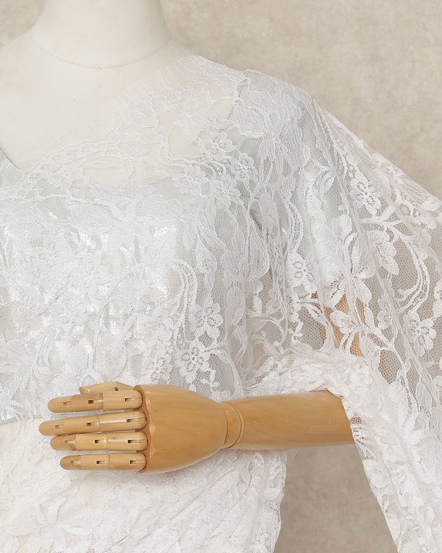 Ivory White French 2-tone Chantilly Lace Saree