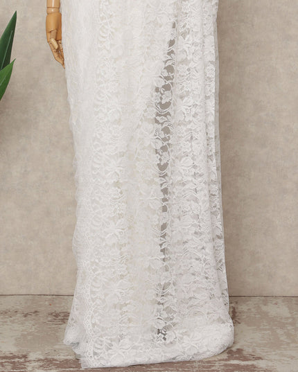 Ivory White French 2-tone Chantilly Lace Saree