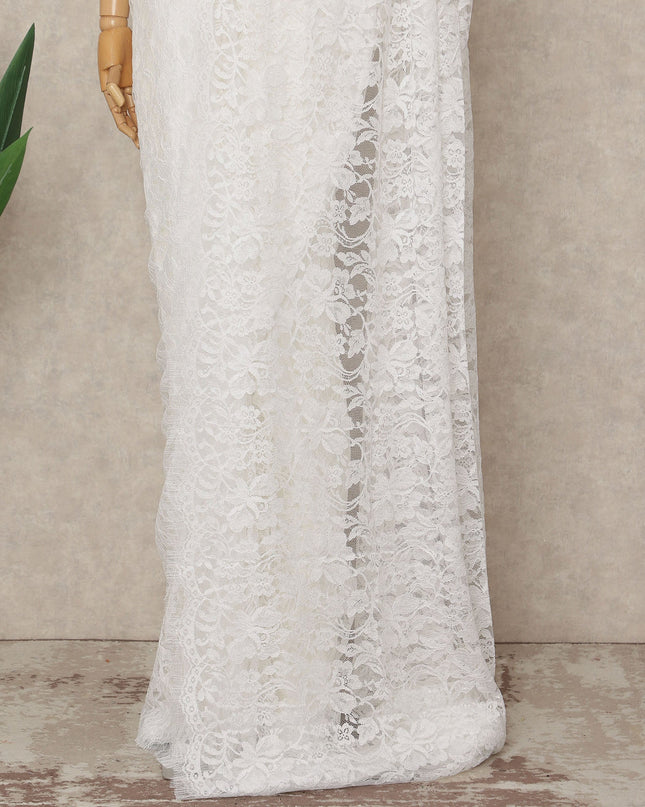 Ivory White French 2-tone Chantilly Lace Saree