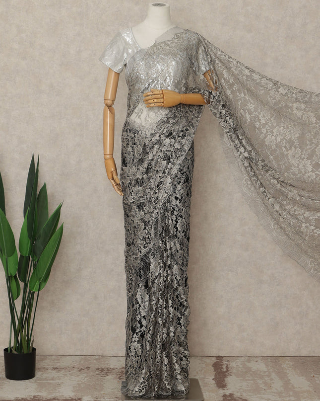 Silver French 2-tone Chantilly Lace Saree