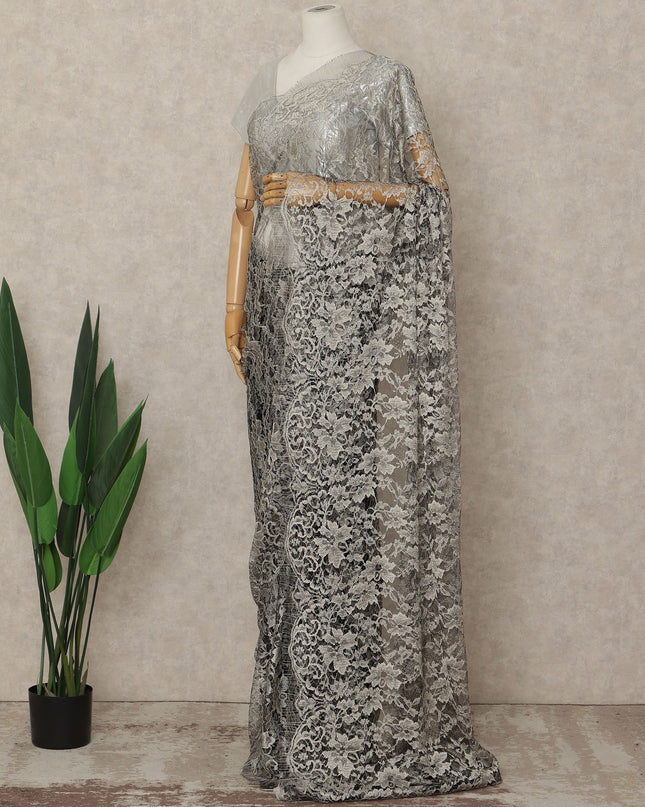 Silver French 2-tone Chantilly Lace Saree