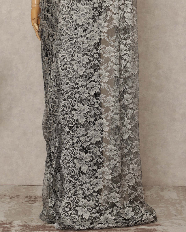 Silver French 2-tone Chantilly Lace Saree