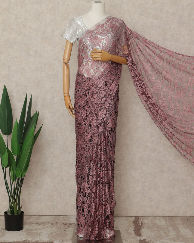 Pink French 2-tone Chantilly Lace Saree