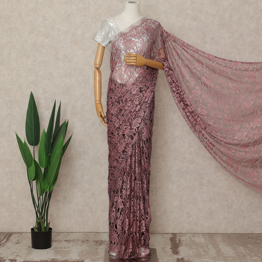 Pink French 2-tone Chantilly Lace Saree