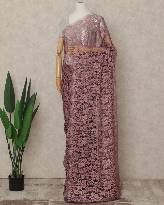 Pink French 2-tone Chantilly Lace Saree