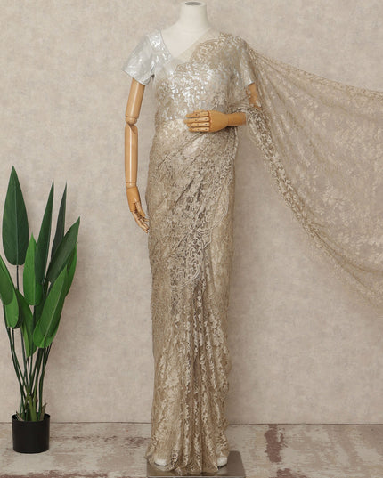 Beige French 2-tone Chantilly Lace Saree