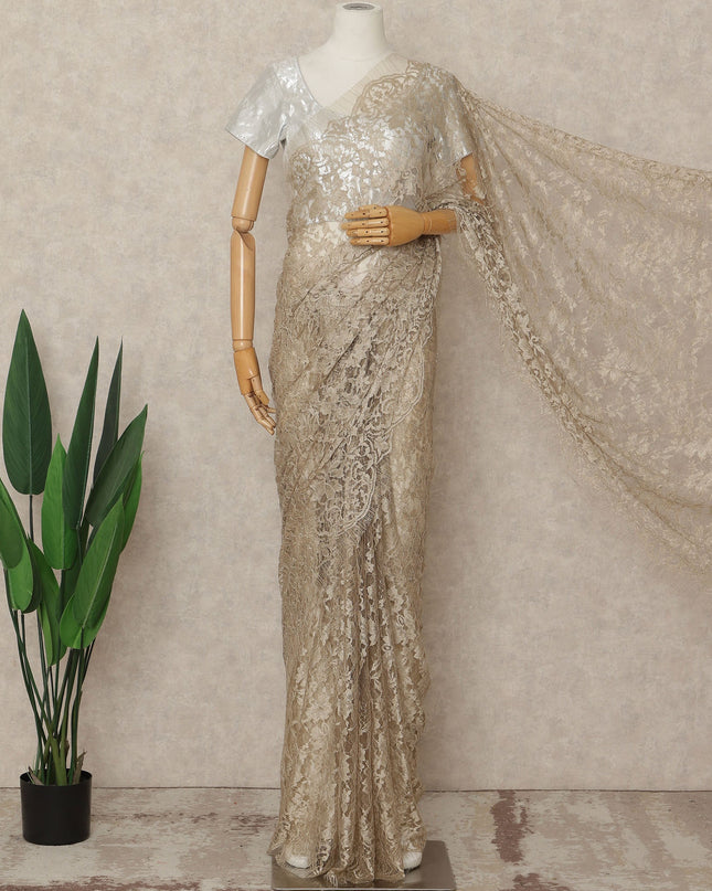 Beige French 2-tone Chantilly Lace Saree