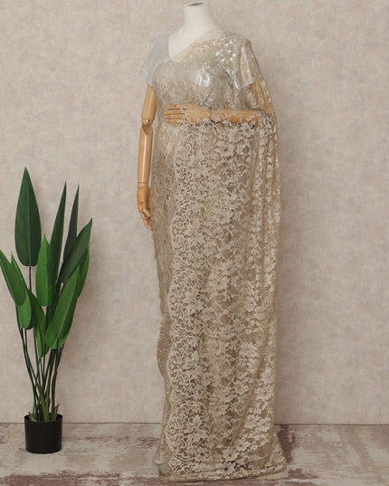 Beige French 2-tone Chantilly Lace Saree