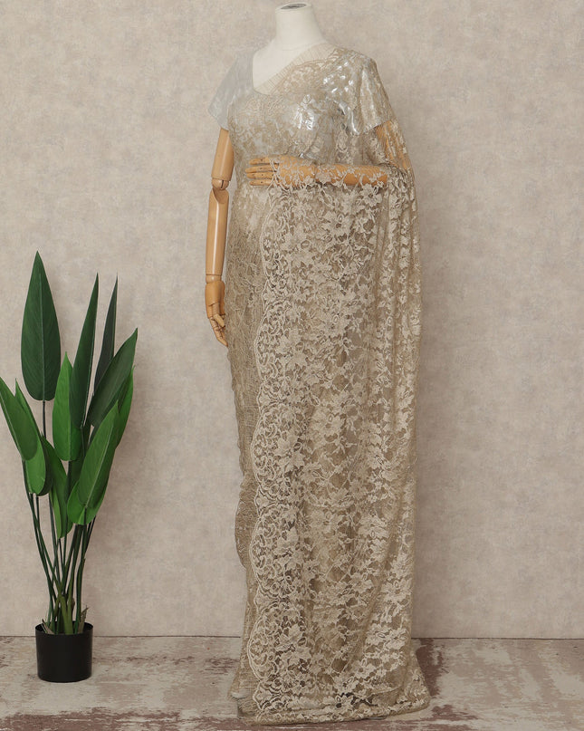 Beige French 2-tone Chantilly Lace Saree