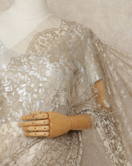 Beige French 2-tone Chantilly Lace Saree
