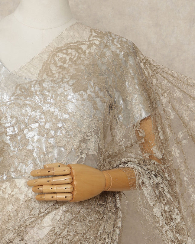 Beige French 2-tone Chantilly Lace Saree