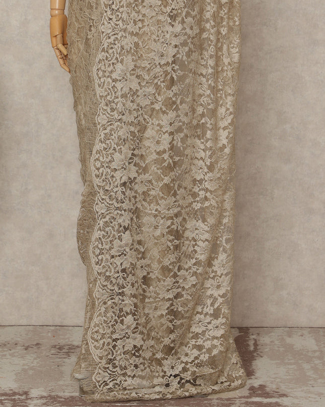 Beige French 2-tone Chantilly Lace Saree