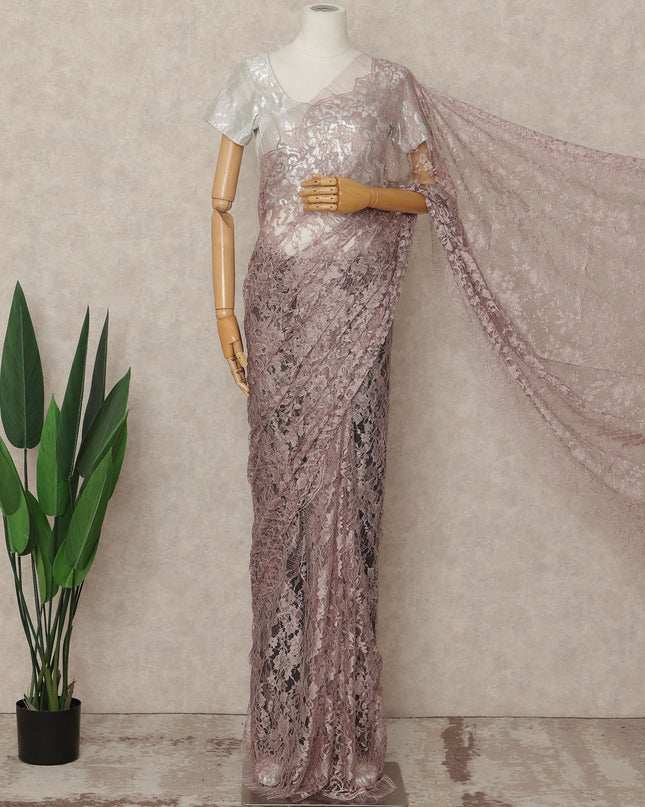 Pink French 2-tone Chantilly Lace Saree