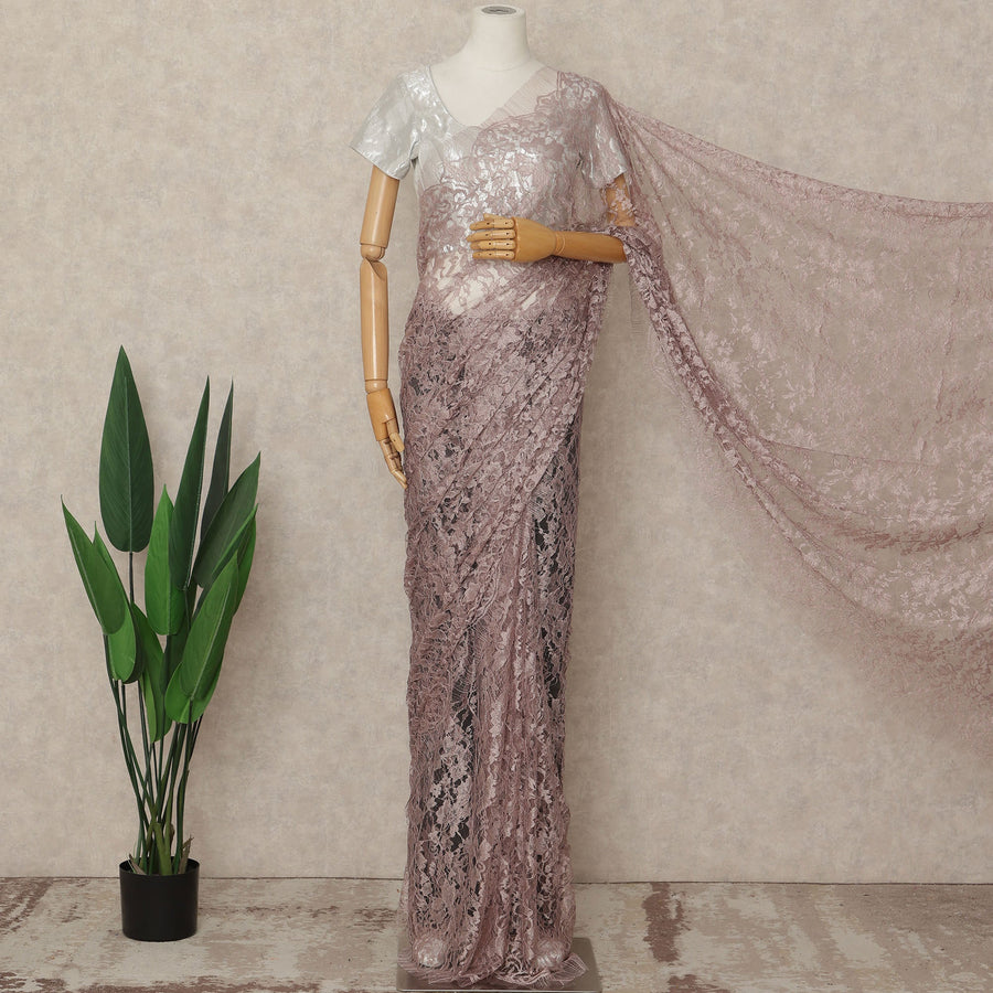 Pink French 2-tone Chantilly Lace Saree