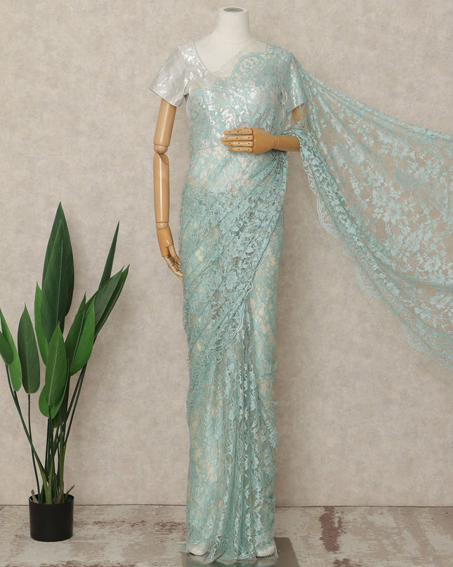 Green French 2-tone Chantilly Lace Saree