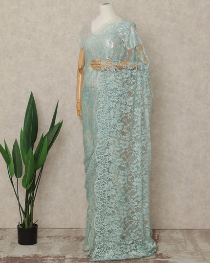 Green French 2-tone Chantilly Lace Saree