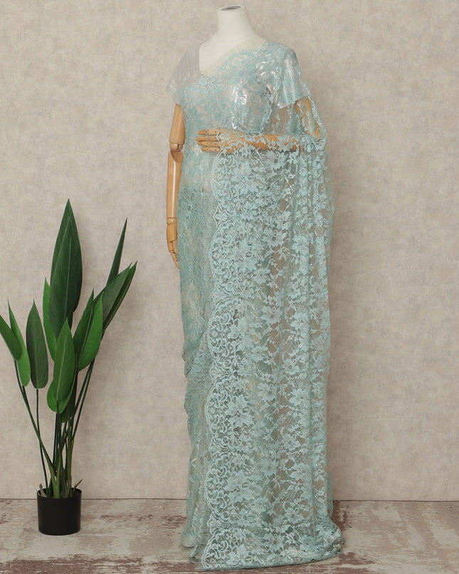 Green French 2-tone Chantilly Lace Saree