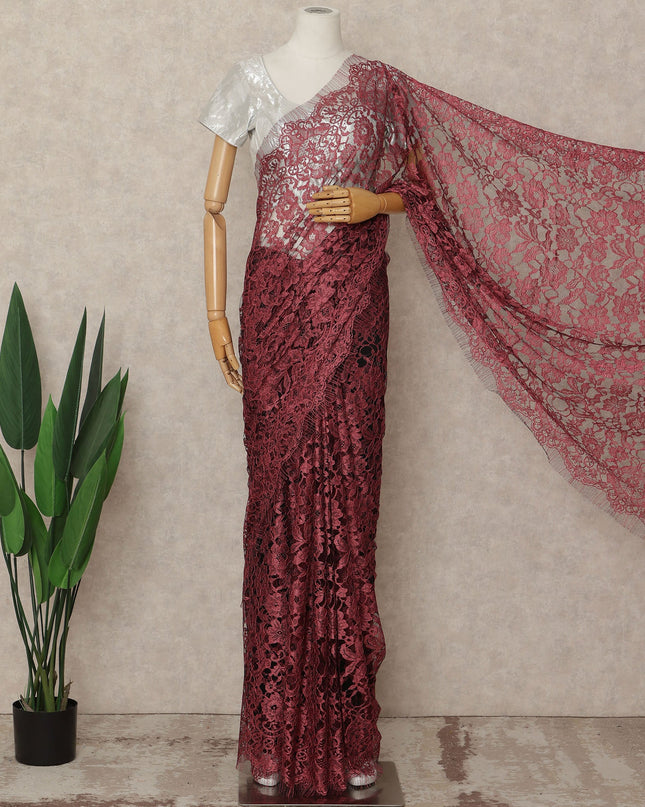 Red French 2-tone Chantilly Lace Saree