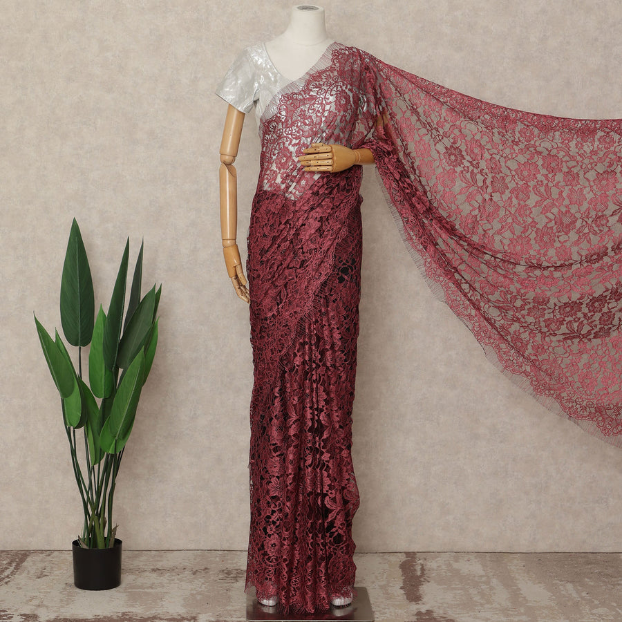 Red French 2-tone Chantilly Lace Saree