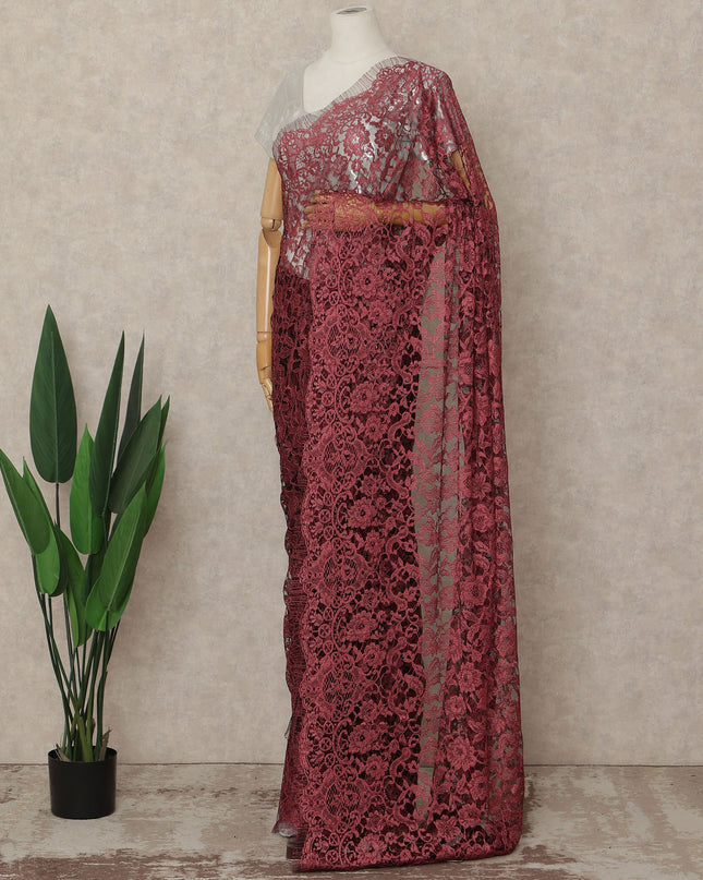 Red French 2-tone Chantilly Lace Saree