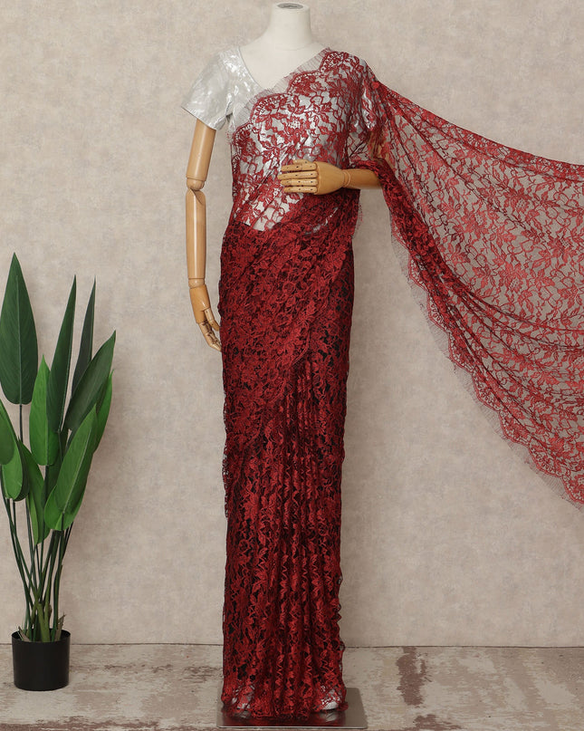Red French 2-tone Chantilly Lace Saree