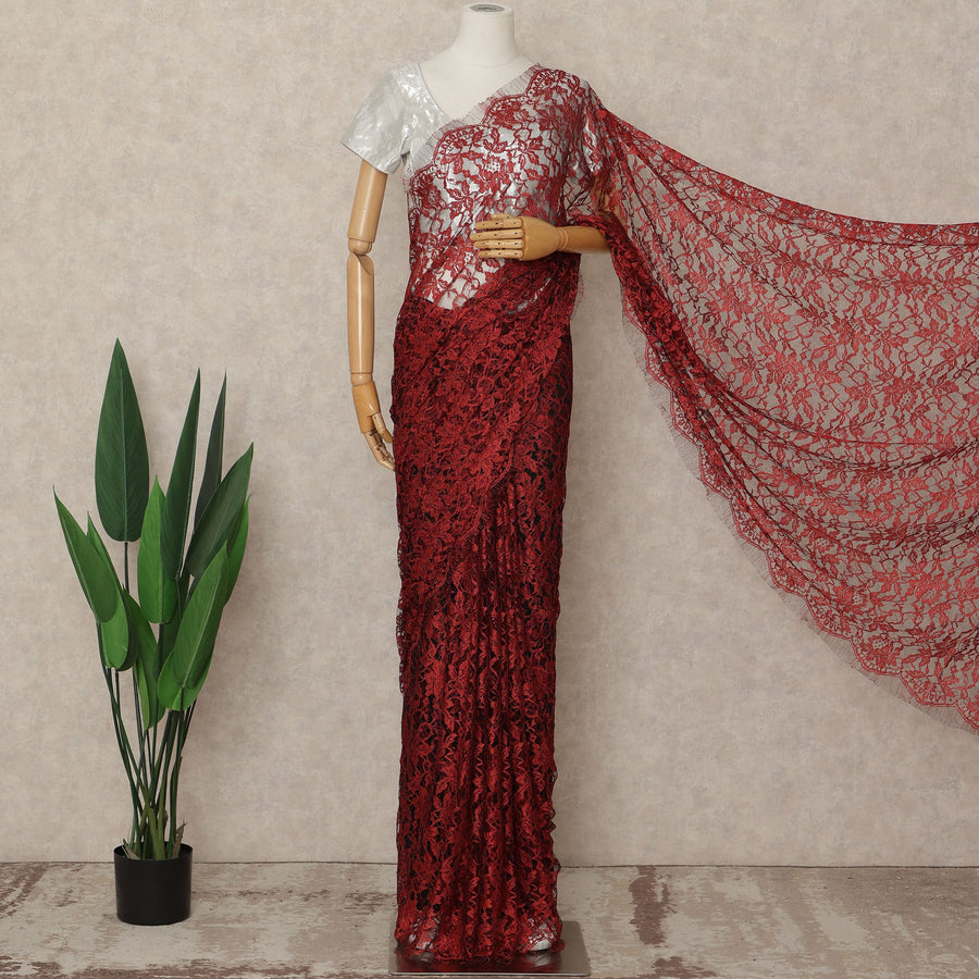 Red French 2-tone Chantilly Lace Saree
