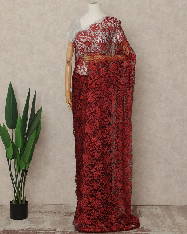 Red French 2-tone Chantilly Lace Saree