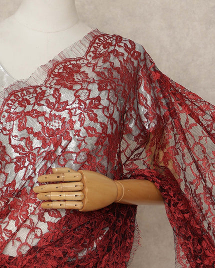 Red French 2-tone Chantilly Lace Saree