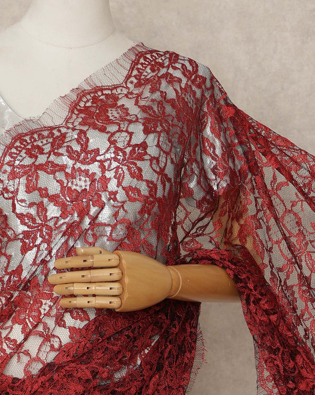 Red French 2-tone Chantilly Lace Saree