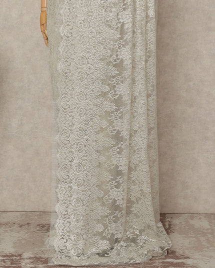 Ivory White French Metallic Chantilly Lace Saree