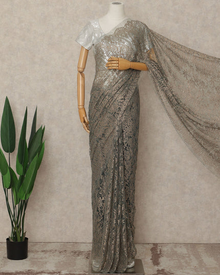 Silver French Metallic Chantilly Lace Saree