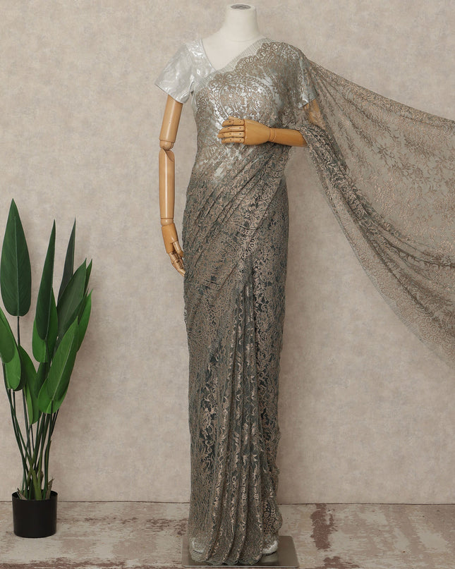 Silver French Metallic Chantilly Lace Saree