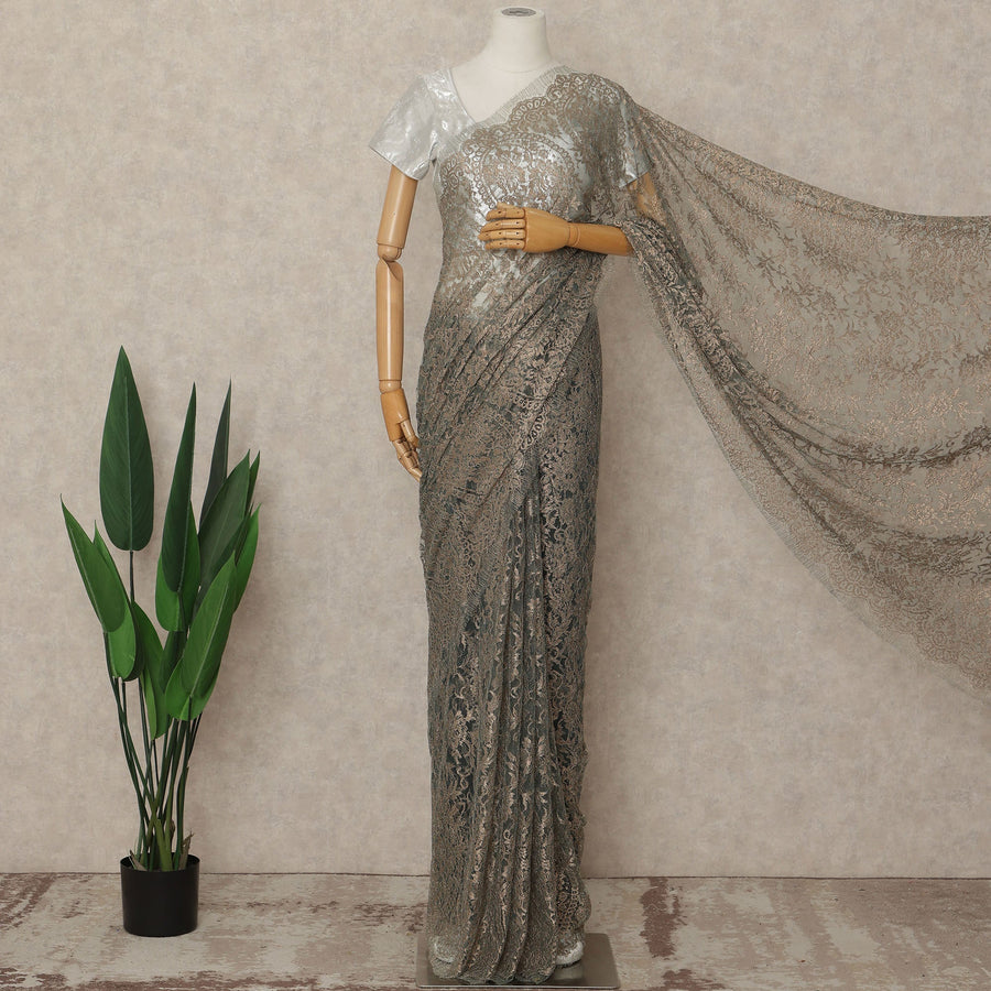Silver French Metallic Chantilly Lace Saree